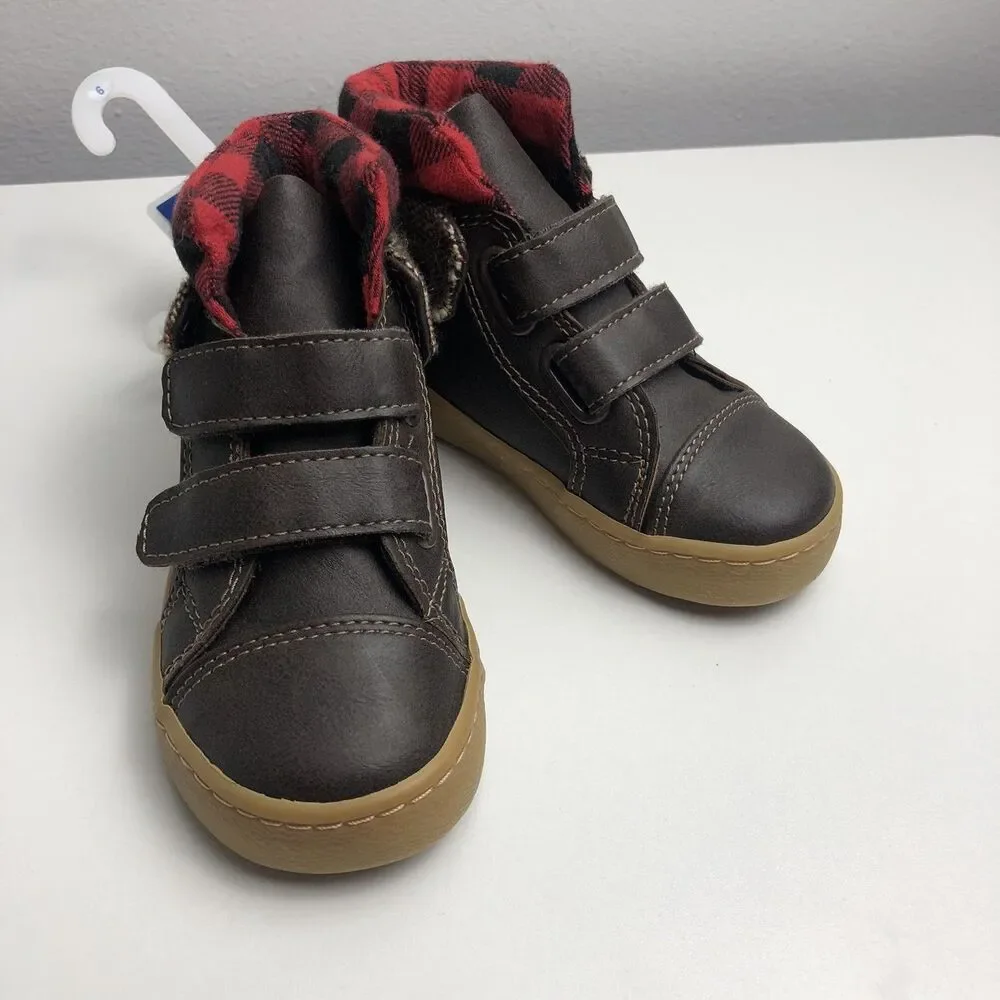 NWT Boys Baby Gap Brown Red Plaid High Top Sneaker Boots - Size 6